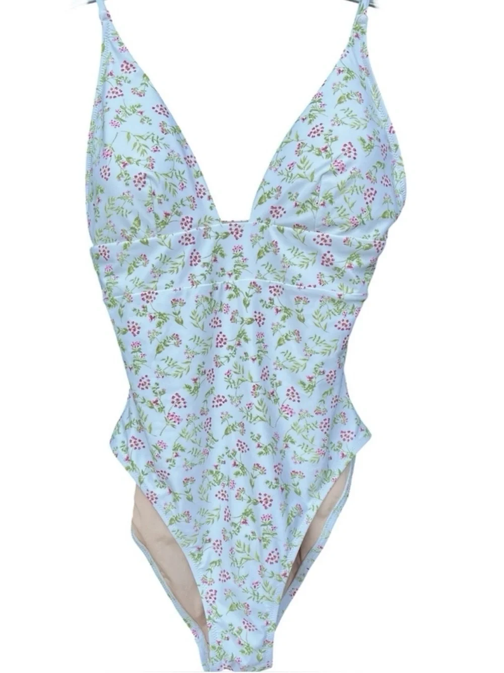 J. Crew Blue Cloud Meadow Floral Plunge One-Piece Swimsuit 8